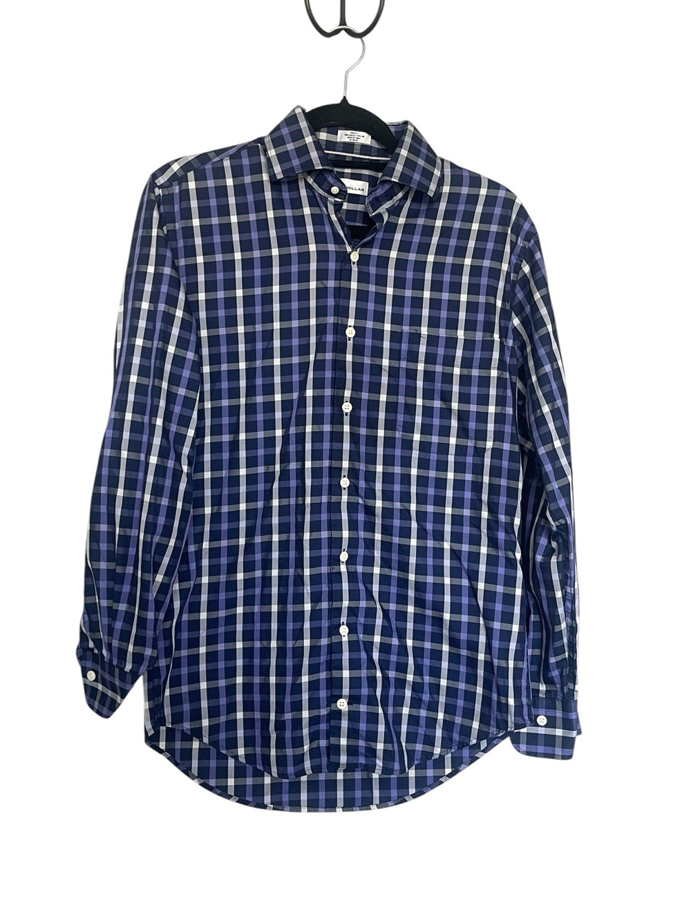 Peter Millar Navy and White Plaid Button-Down Shirt